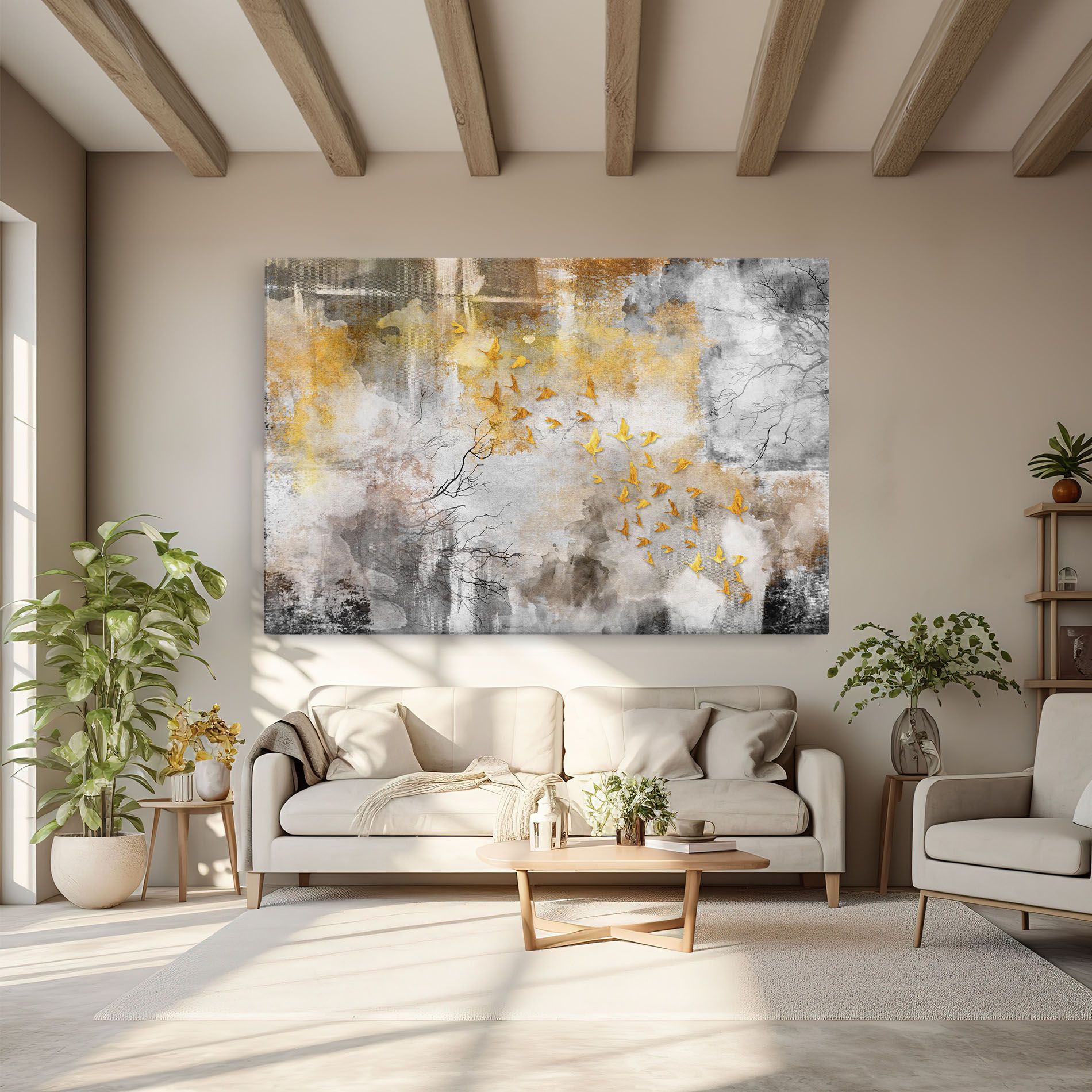 Vászonkép Gold Birds Flying